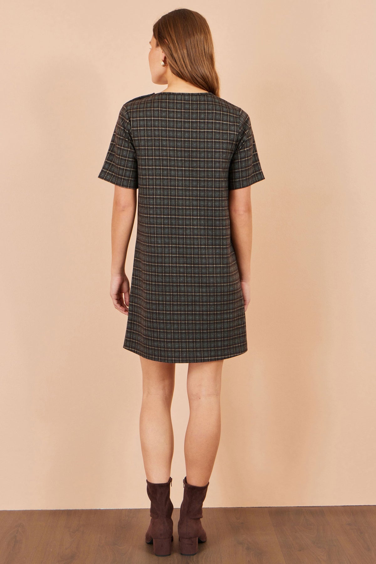 Brown Check Tunic With Buckles