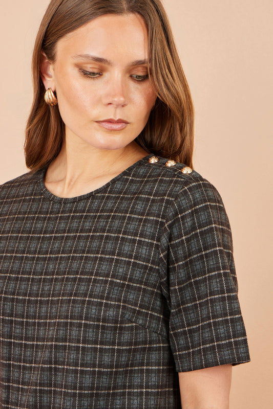Brown Check Tunic With Buckles