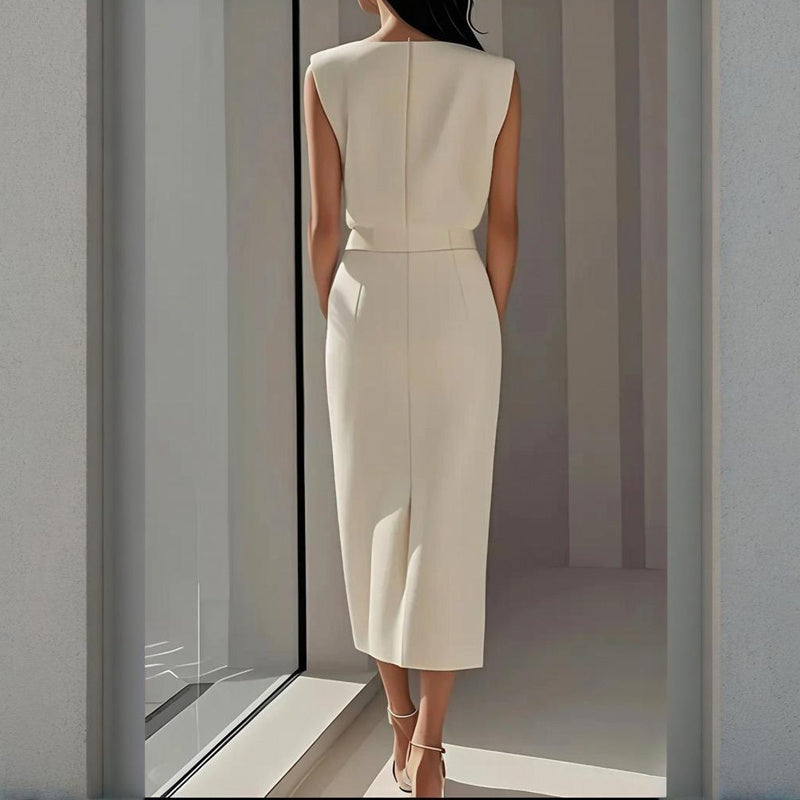 Side-Slit Button & Pockets A-Line Midi Dress - US Only