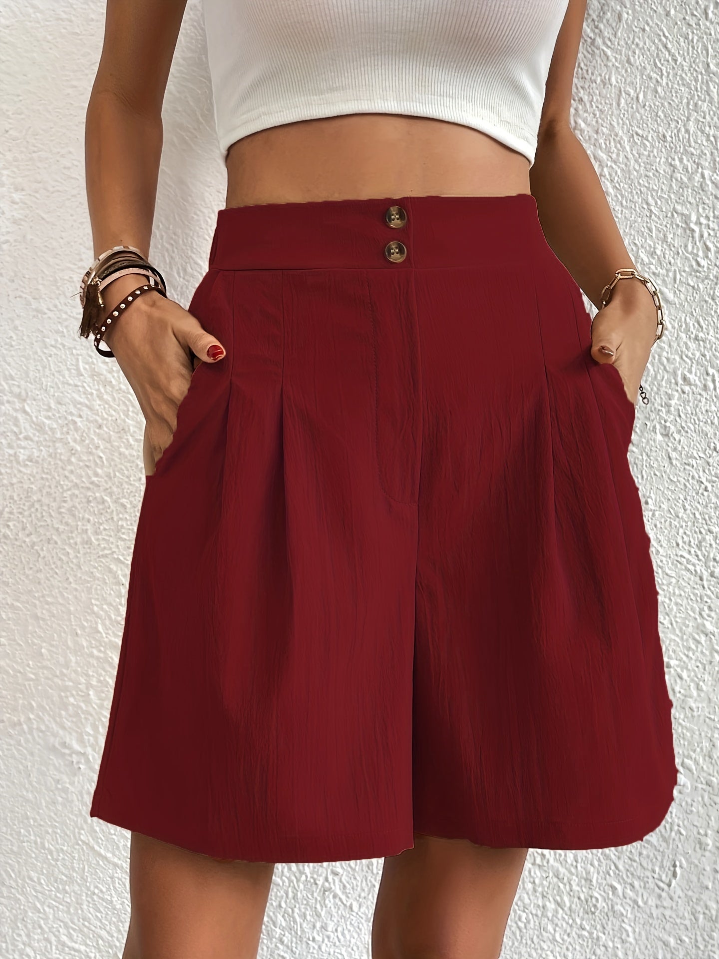 Solid-Colour High-Waist Shorts