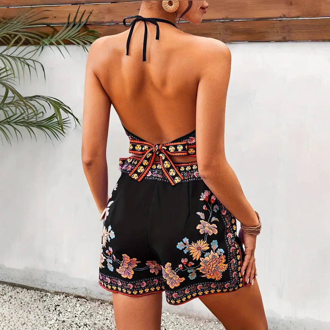 Moderate Fake Ethnic-Style Vest Shorts Set