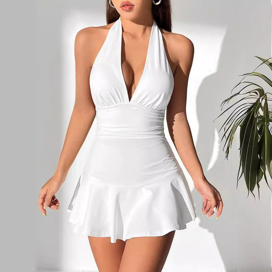 Sexy Deep V-Neck Low-Cut Slimming Halter Dress