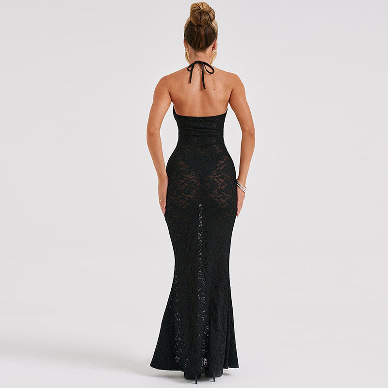 Lace V-Neck Halter Stitching Dress