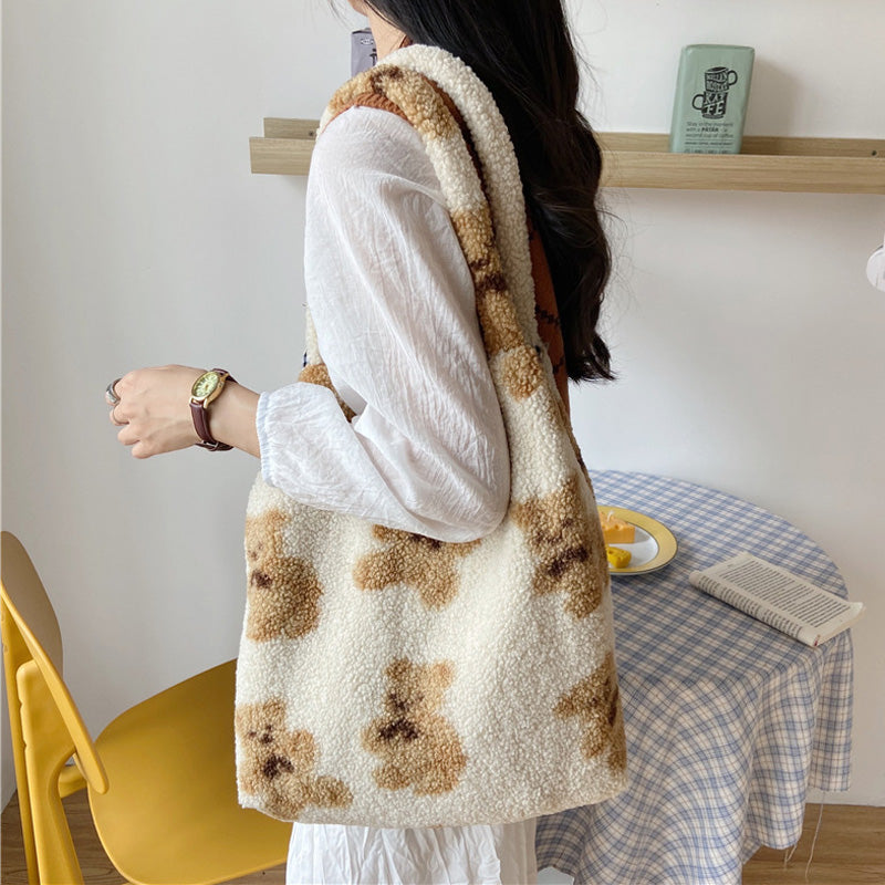 Pretty Bear Print Shopping Handbags For Women