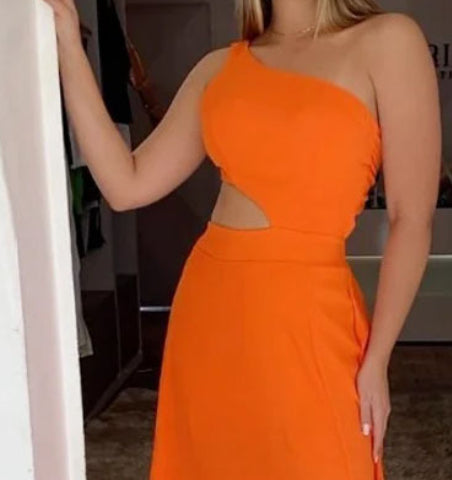 Women's Clothing Casual Fashion Shoulder Sleeveless Pure Color Tied Midriff Outfit Long Slit Dress