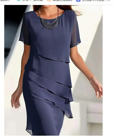 Patchwork Round-Neck Short-Sleeve Dress