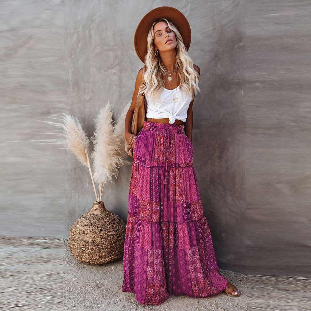 Bohemian-Style Loose Casual High-Waist Long Skirt