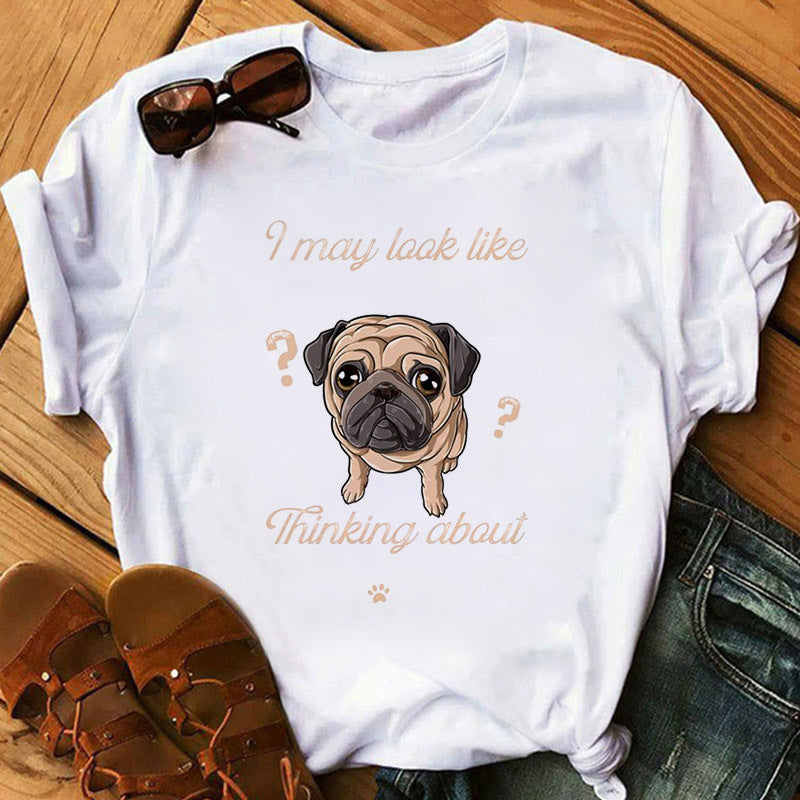 Pug Print Round-Neck Short-Sleeve Women's T-Shirt