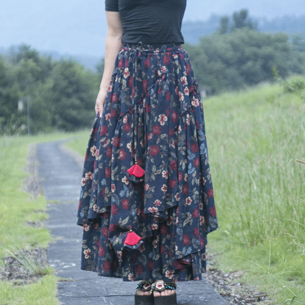 Ethnic-Style Cotton And Linen Printed Skirt