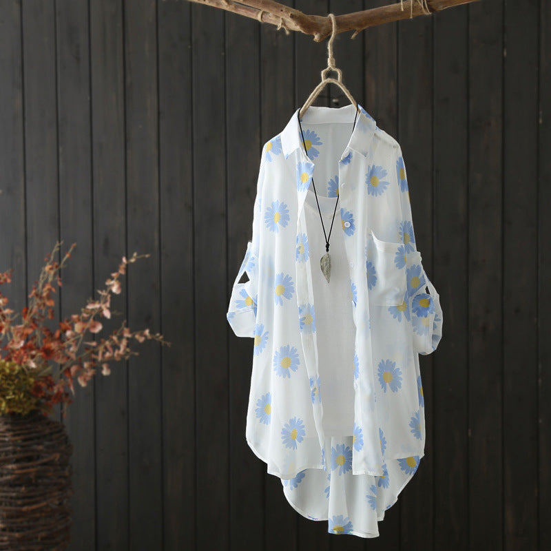 Small Daisy Print Long-Sleeved Top For Women