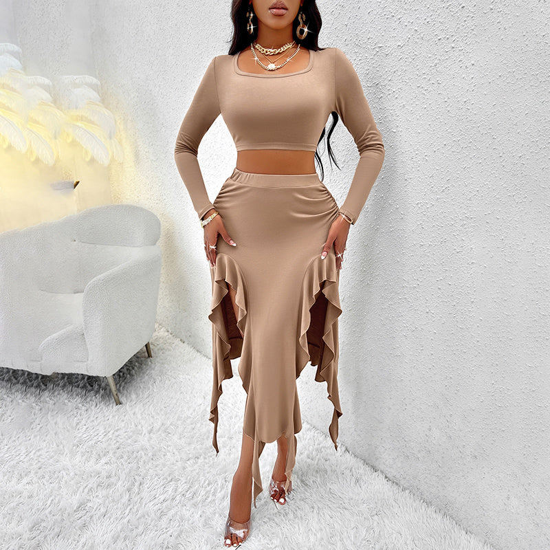 Elegant Pleated Ruffles Outfit - US Only