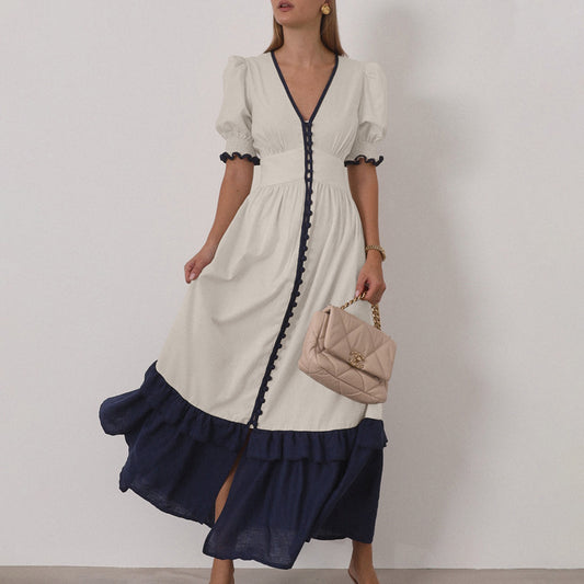Linen Contrast-Colour Cardigan Dress
