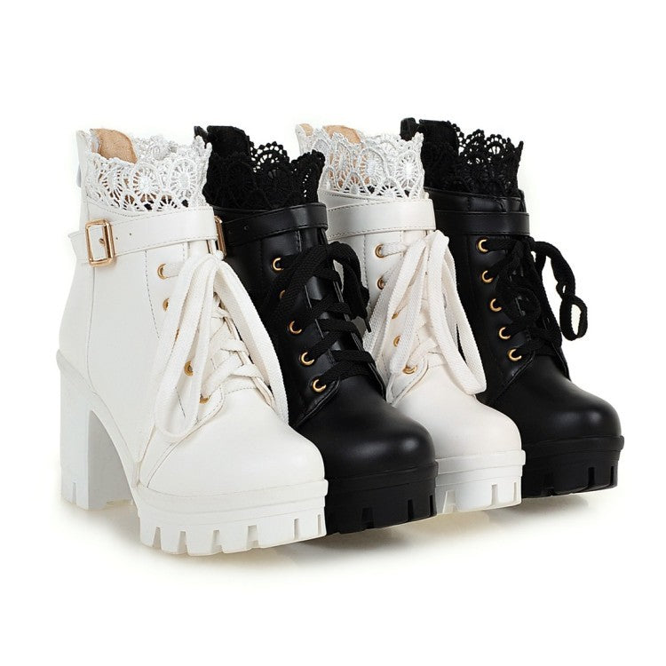 Lace-Up Square-Heel Ankle Boots