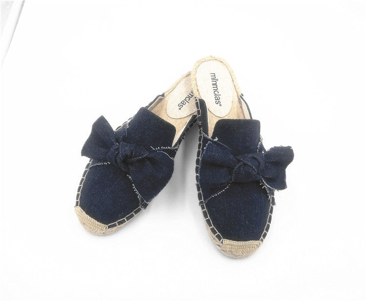 Women's Embroidered Bow Knot Flat Lazy Slippers