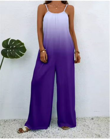 Printed Suspender Long Pants Jumpsuit