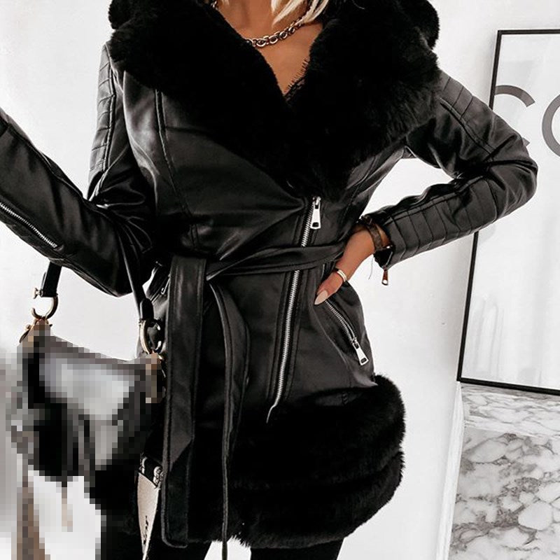 Fur-Collar Leather Coats For Women