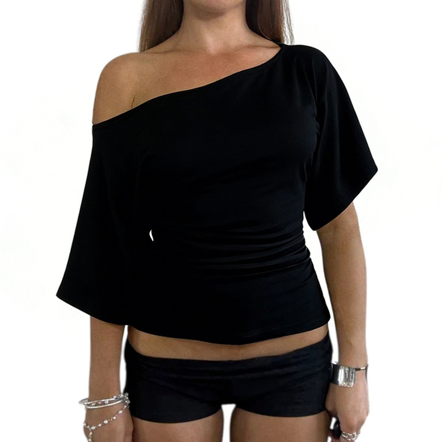 Batwing-sleeve Backless Top And Shorts Set