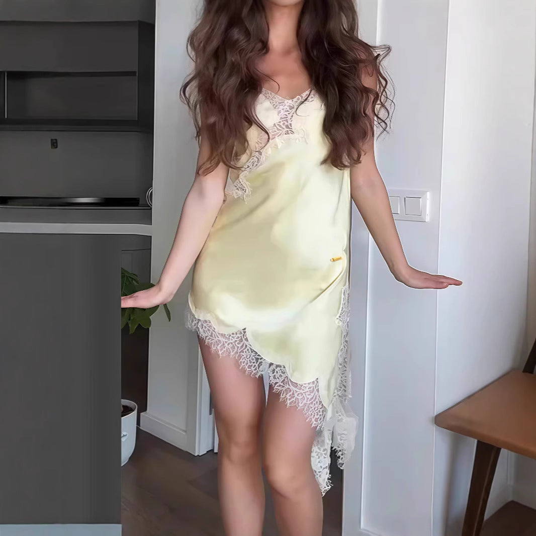 Sexy V-Neck Lace Irregular Slip Nightdress