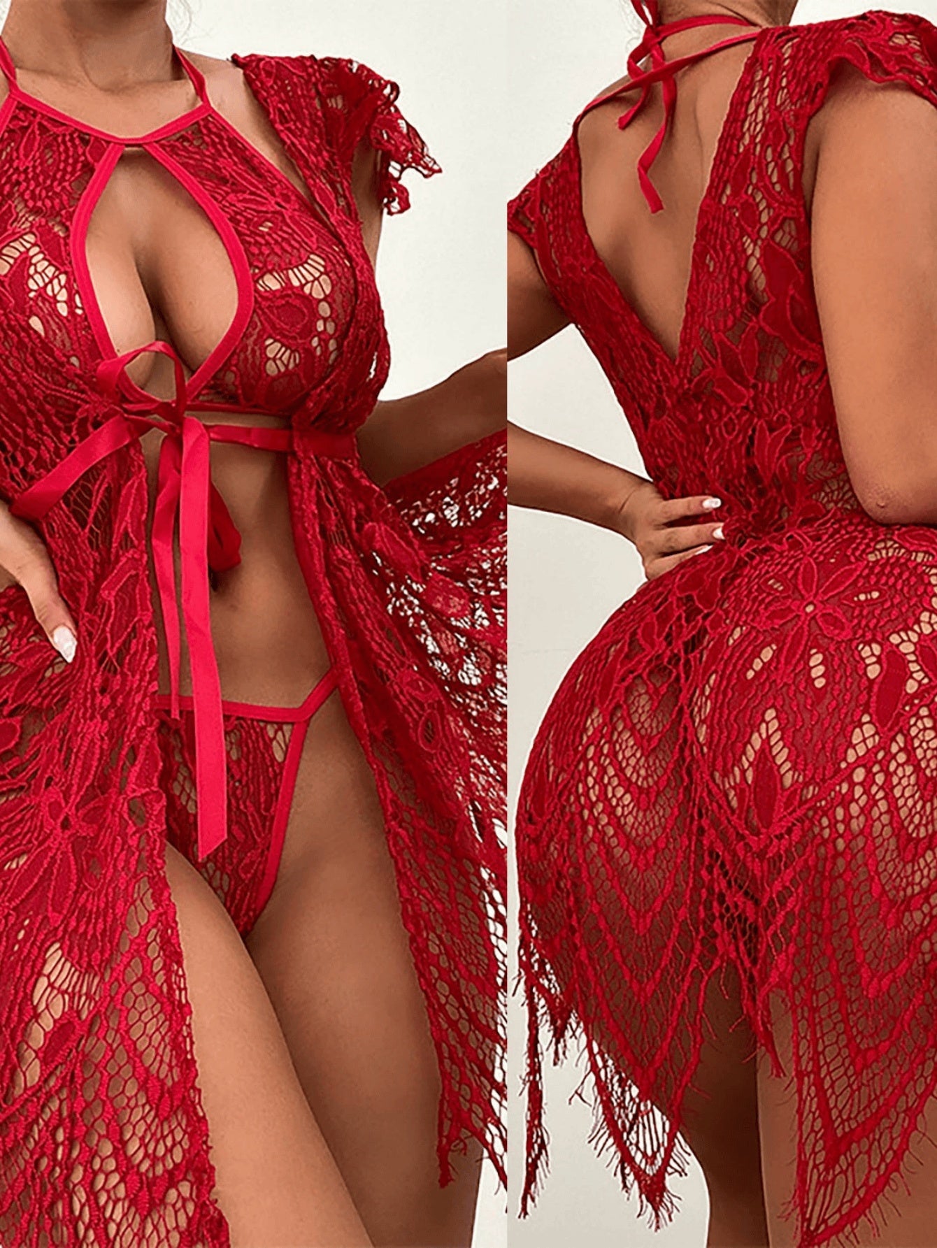 Lace Three-Point See-Through Temptation Lingerie Set
