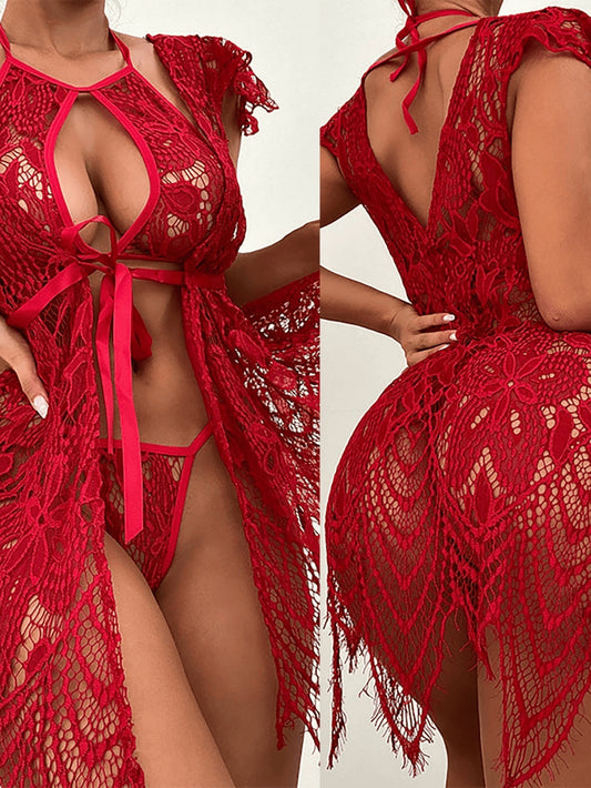 Lace Three-Point See-Through Temptation Lingerie Set
