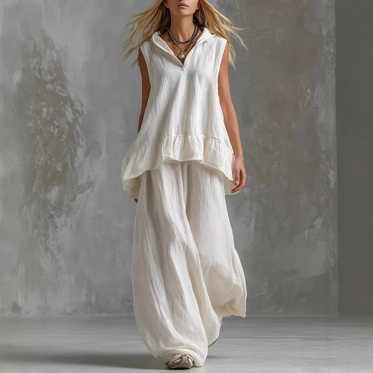 Sleeveless Top & Wide-Leg Pants Outfit