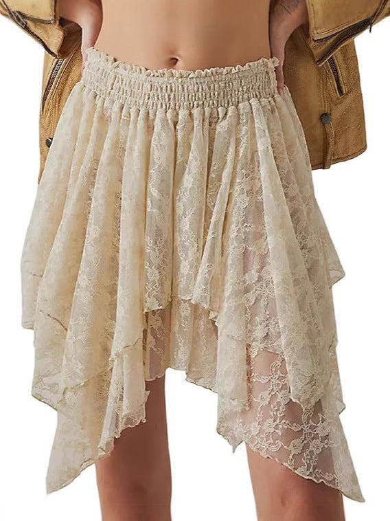 Pleated Frill Lace Layered Mini Skirt