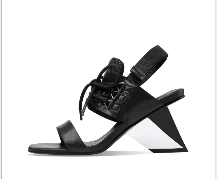 Special-Shaped High-Heel Leather Colour-Matching Strap Sandals