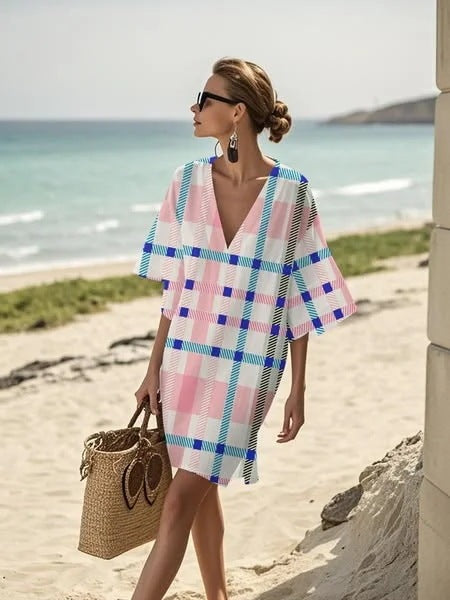Loose Printed V-Neck Casual Holiday Dress