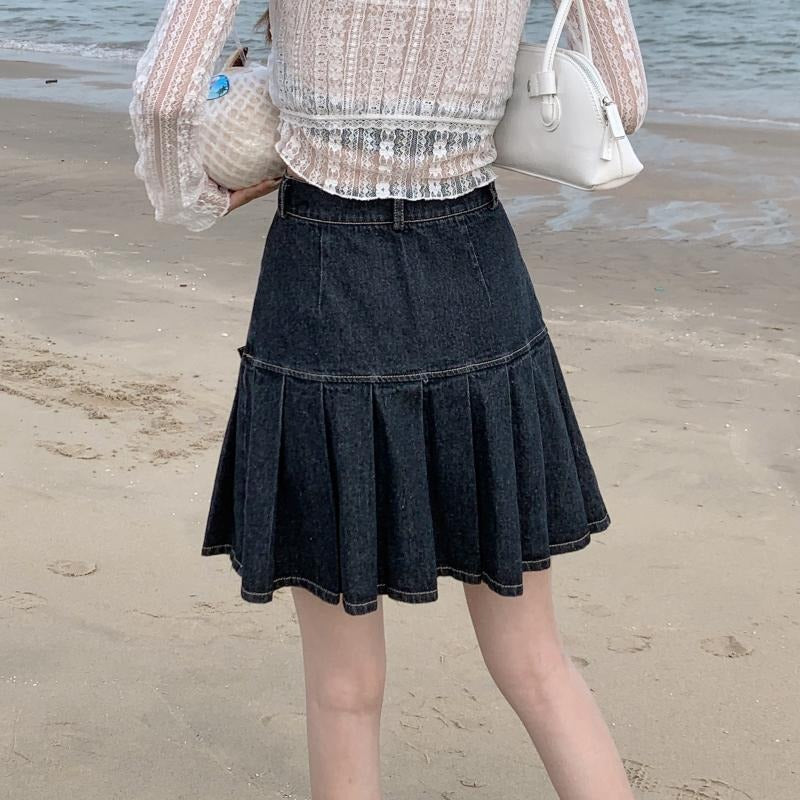 Denim Bow Skirt For Women