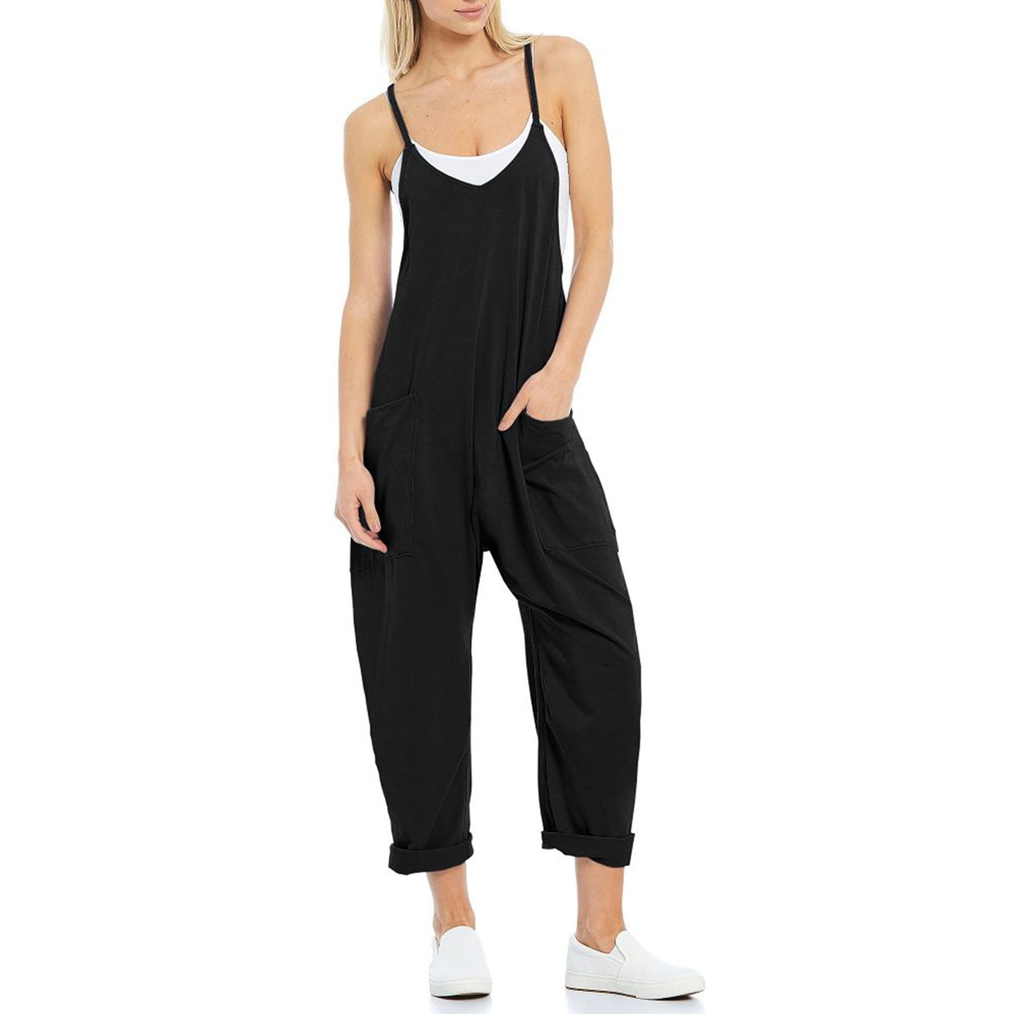 Zipper Pocket Suspender Trousers Jumpsuit