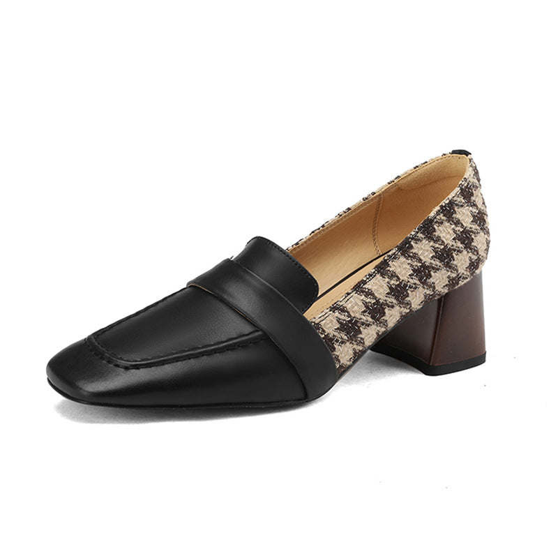 Square-Head Thick Middle-Heel Shoes