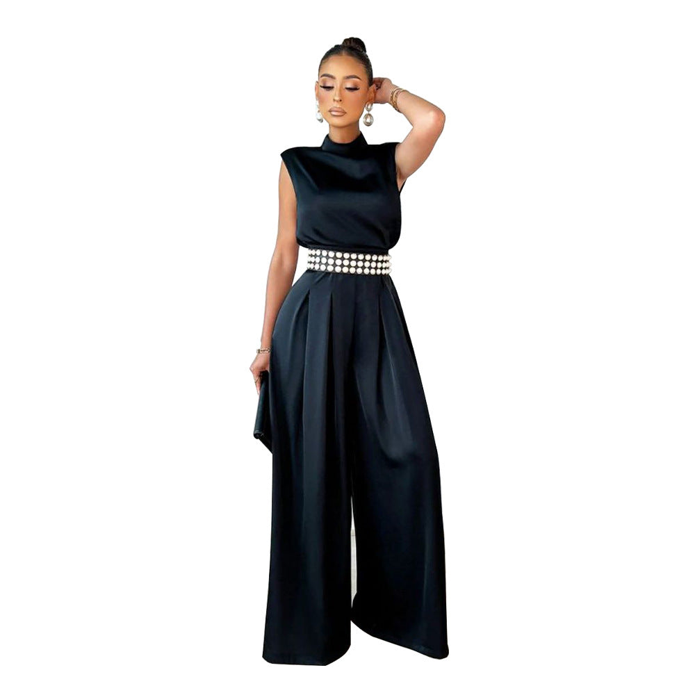 Women's Sleeveless Fitted-Waist Jumpsuit