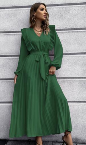 V-Neck Pleated Maxi Dress