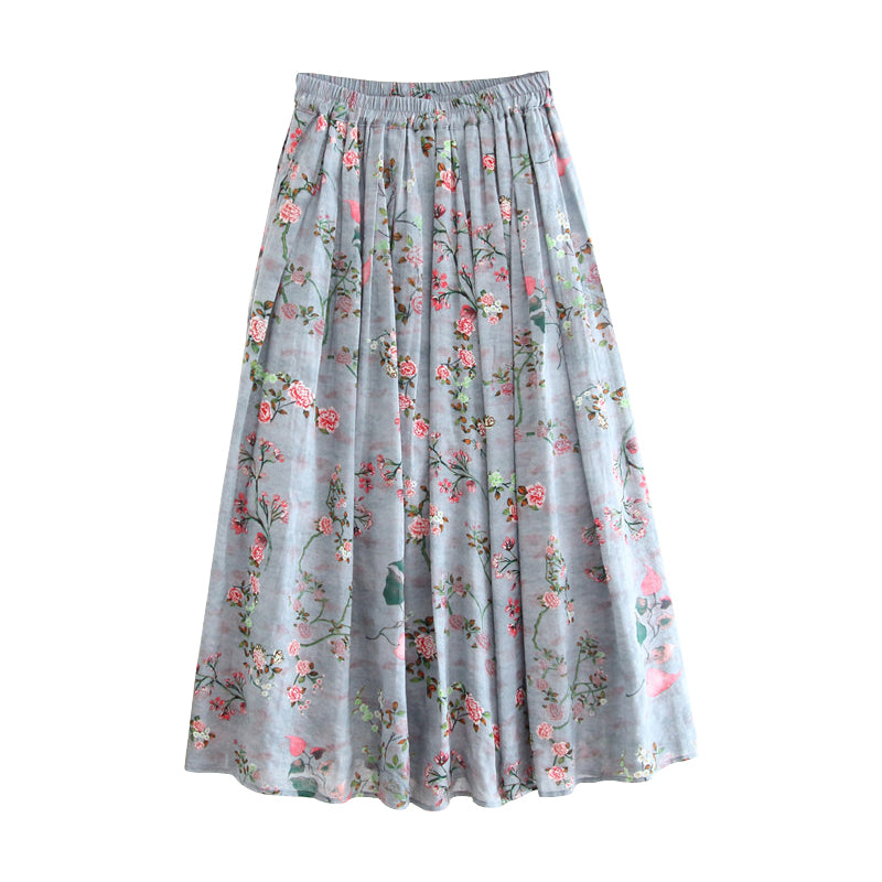 Women's Cotton And Linen Color A-Line Floral Long Dress