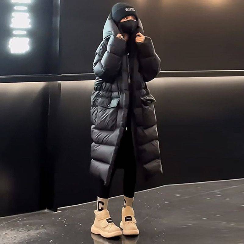 Women's Below-the-Knee Length Winter Loose Hooded Thick Jacket