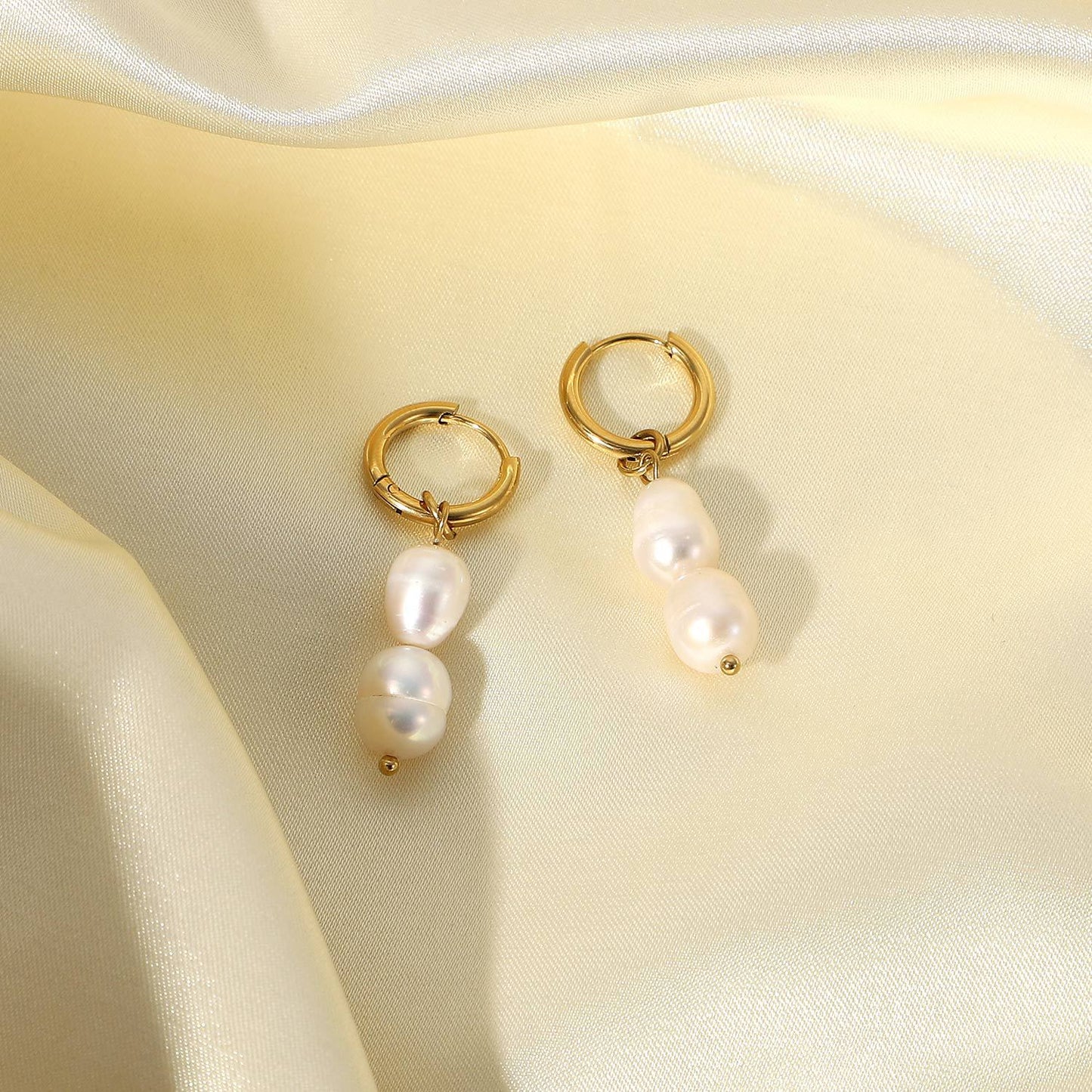 Gold-Plated Hoop Pearl Earrings