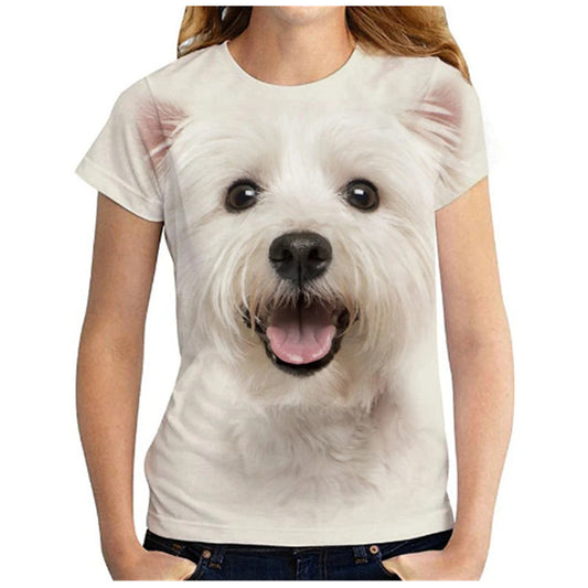 Short-Sleeved Loose Cute Puppy T-Shirt For Women