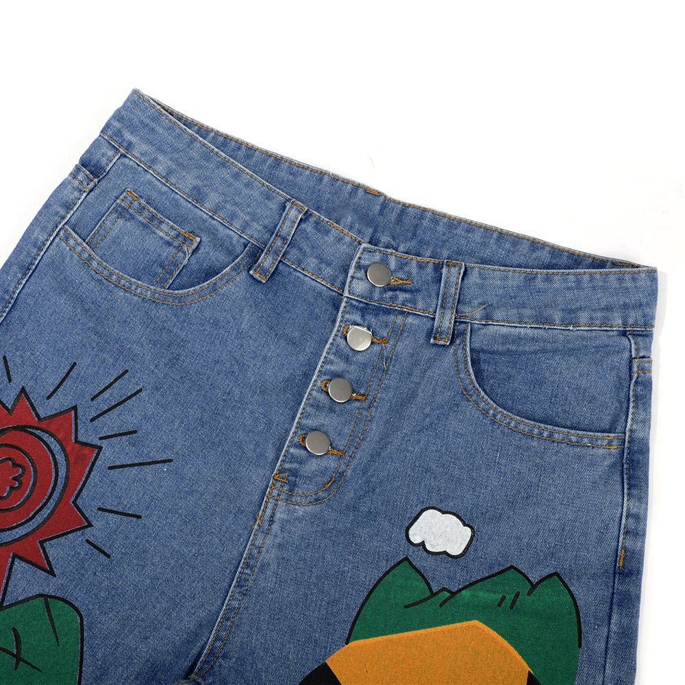 Cartoon Printed Harem Jean Trousers For Women