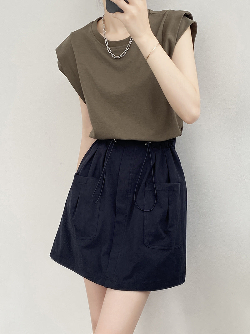 Women's Drawstring Elastic Waist Skirt With Pocket