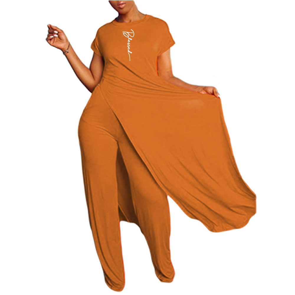 Loose Solid Color Casual Two-piece Short-sleeved Trousers