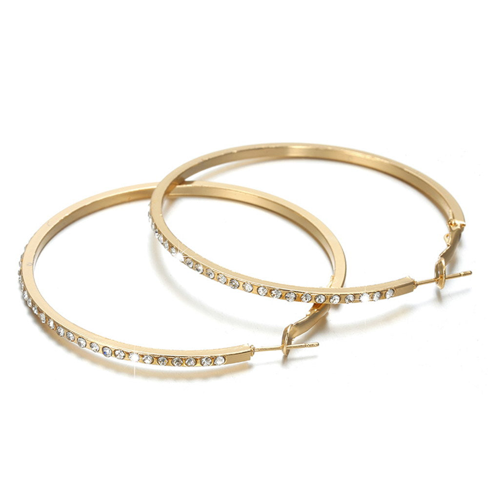 Women's Fashion Gold-Colour Hoop Earrings With Rhinestone