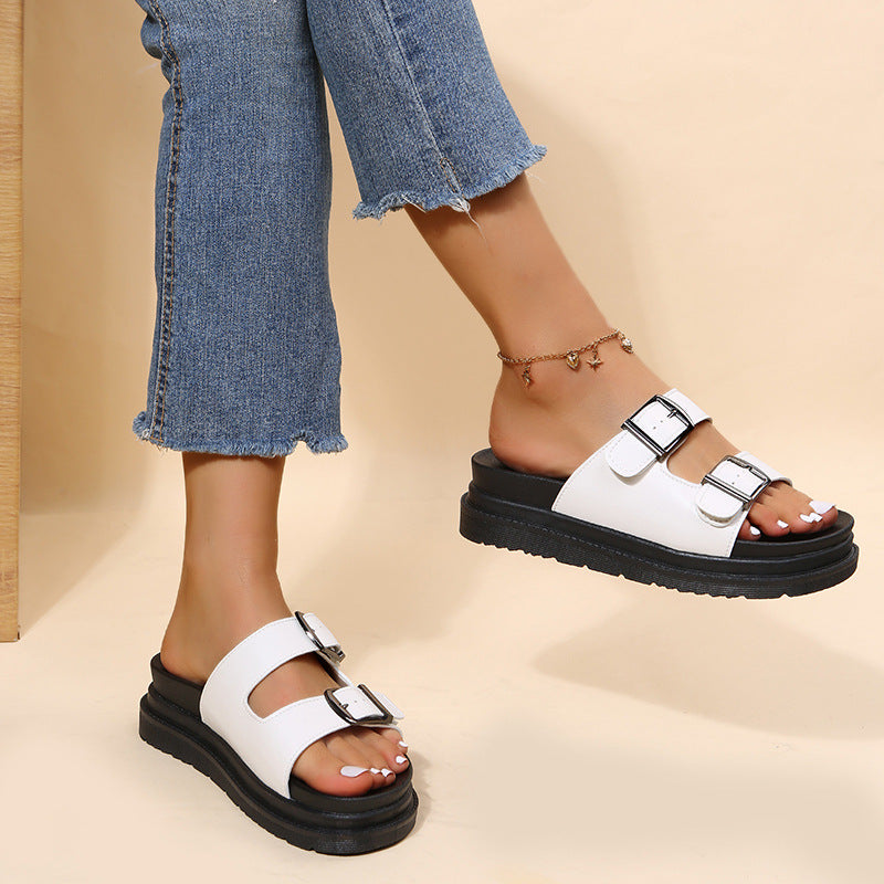 Double Buckle Platform Sandals