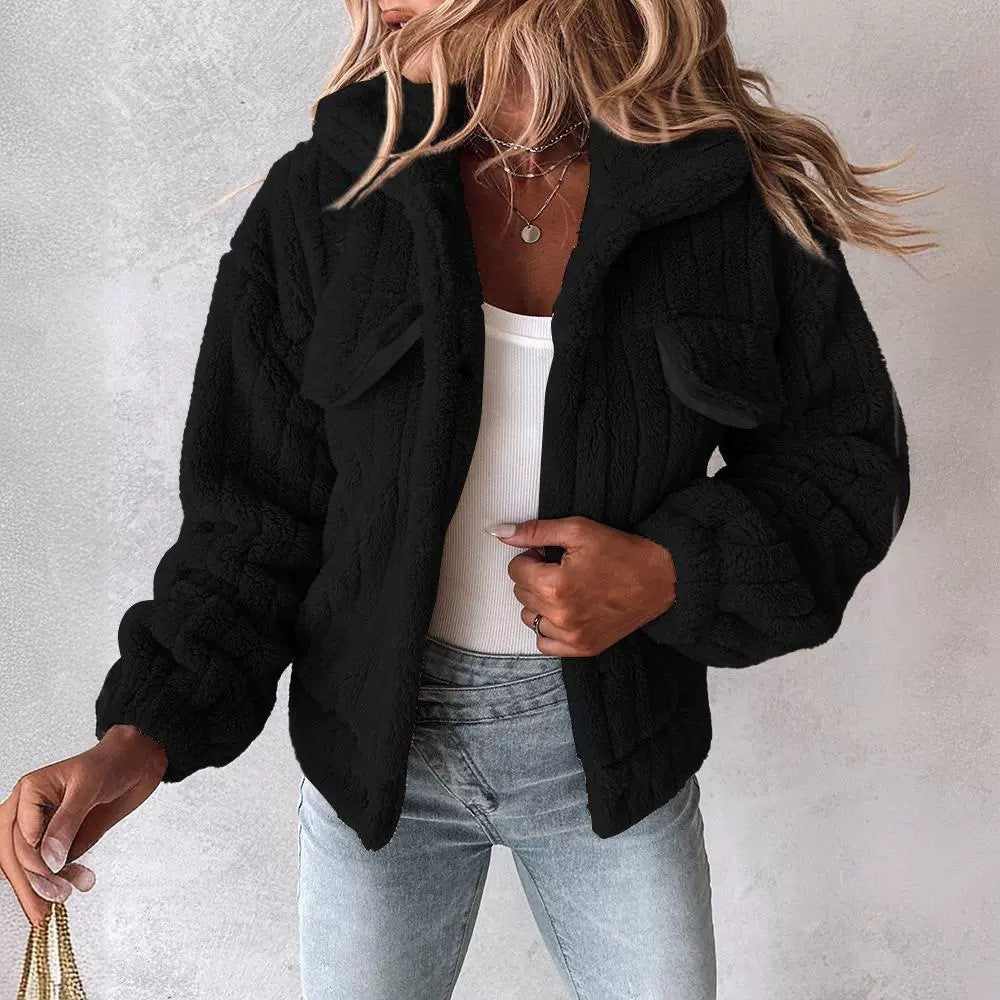 Sunken-Stripe Velvet Lapel Short Cardigan Coat