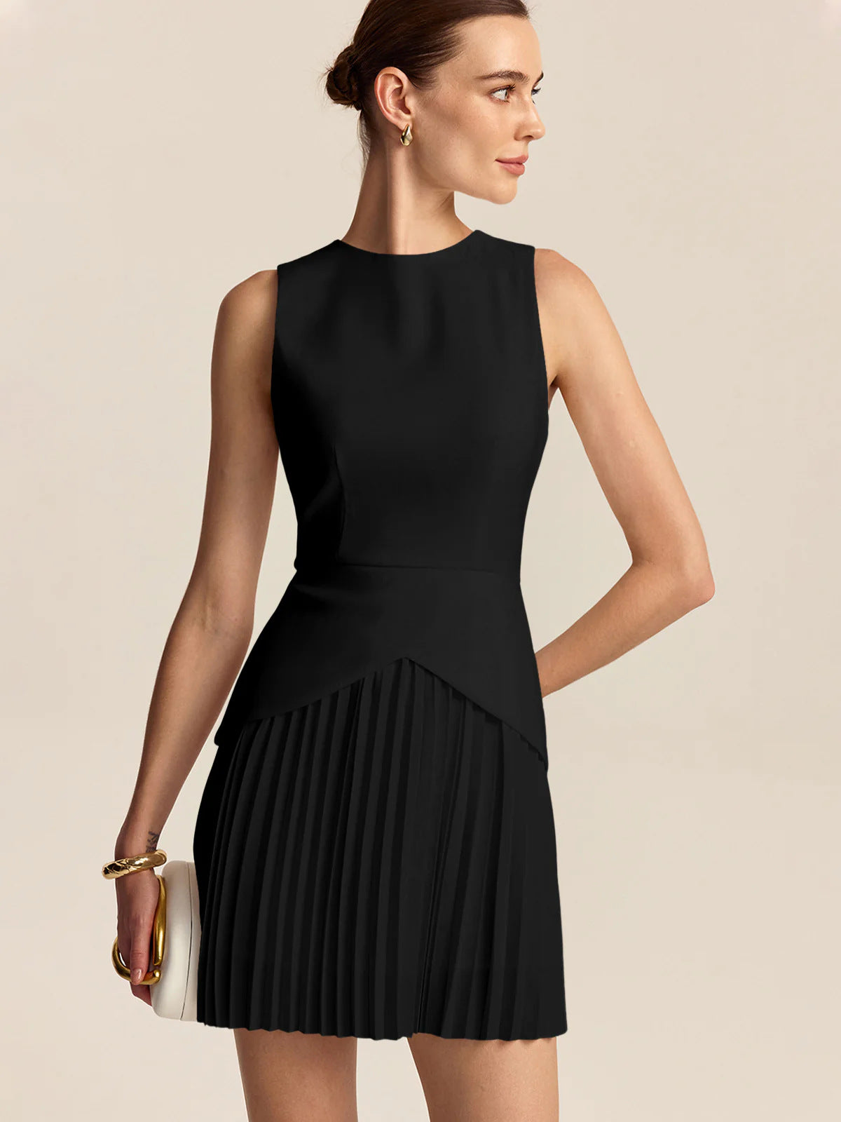 Women's Elegant Waist-Cinching Pleated Dress