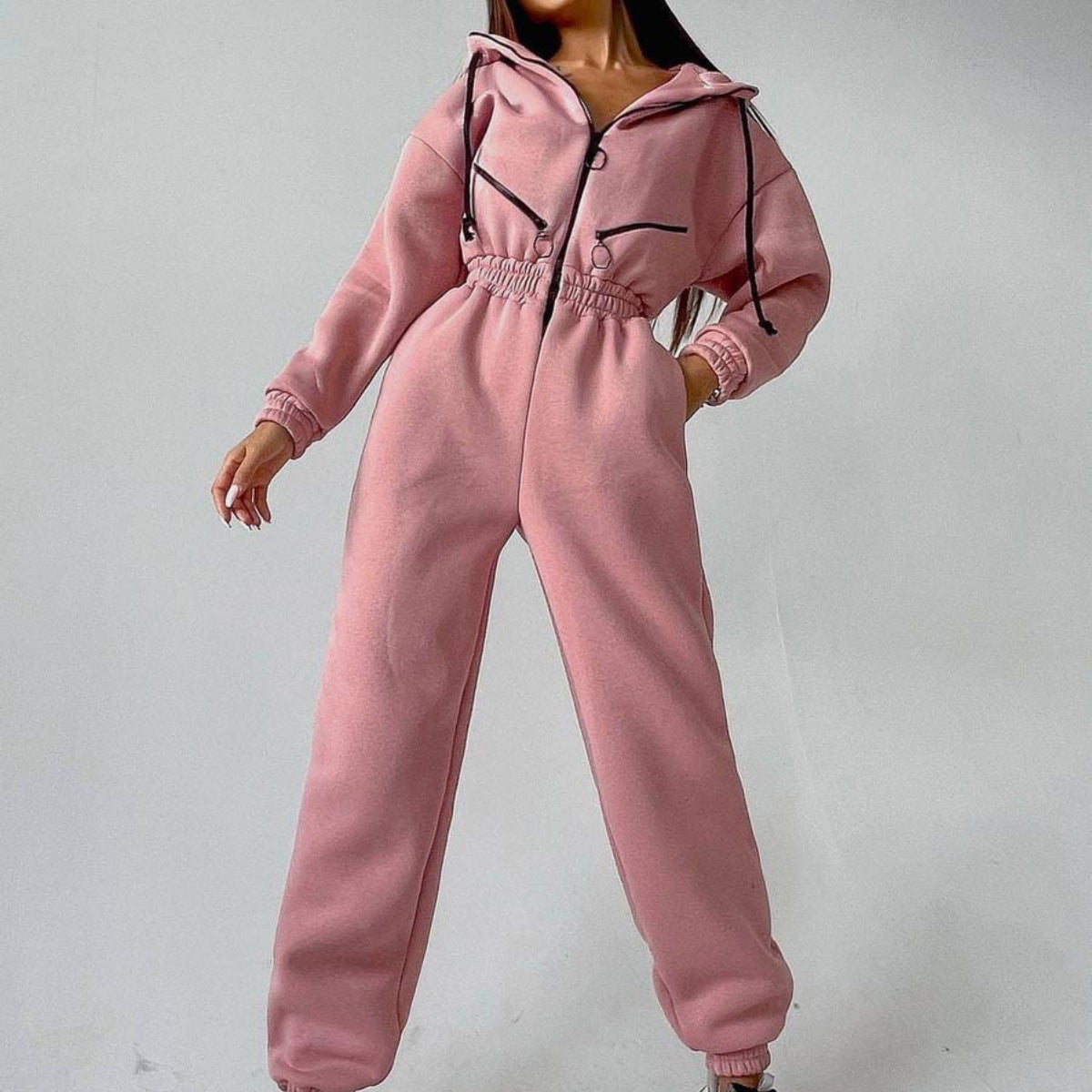 Women's Casual Hooded Jumpsuit - One-Piece Suit