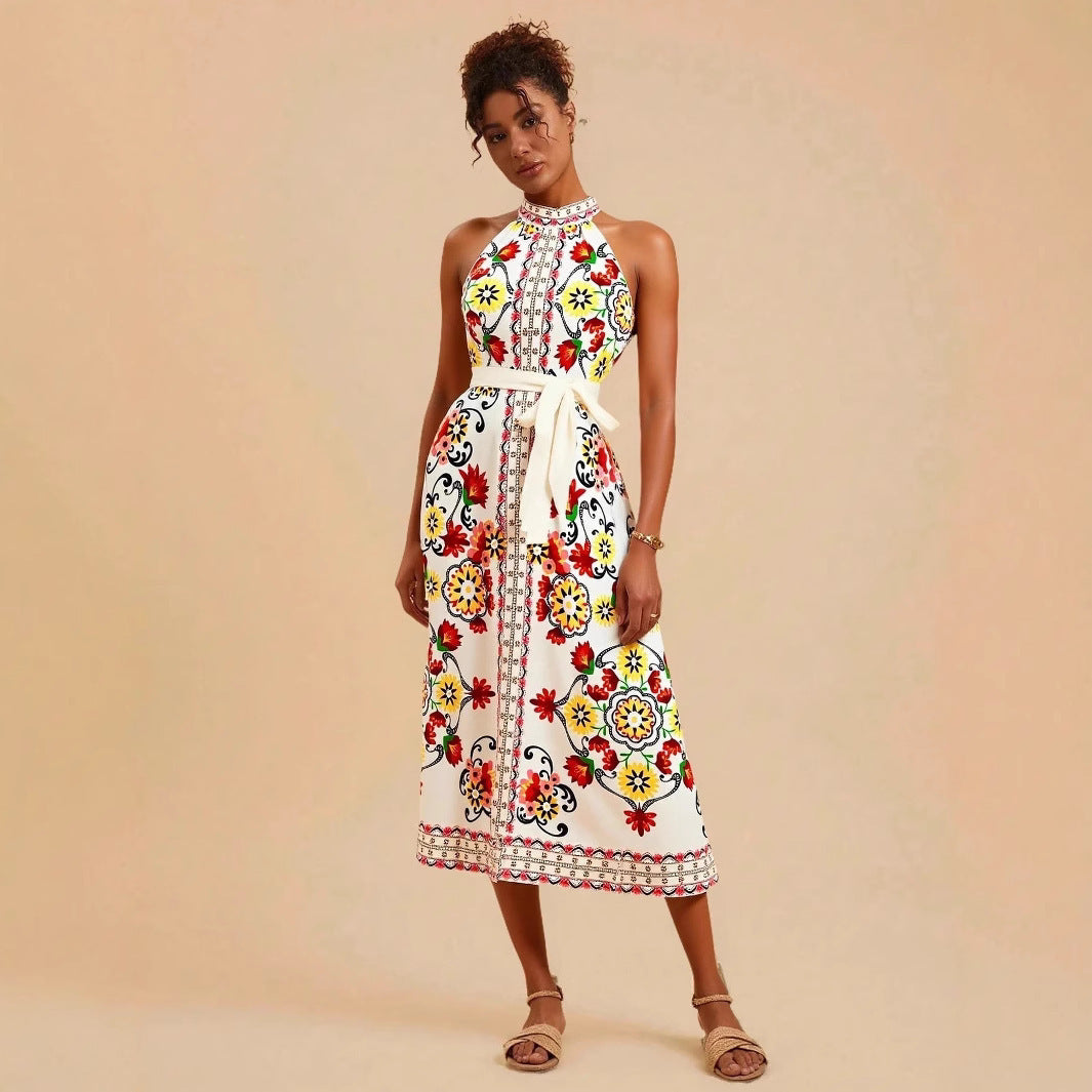Floral Lace-up Sleeveless Dress
