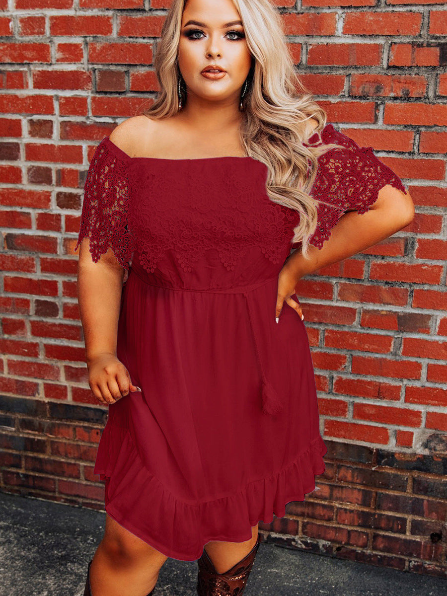 Black Lace Off-Shoulder Ruffled Dress