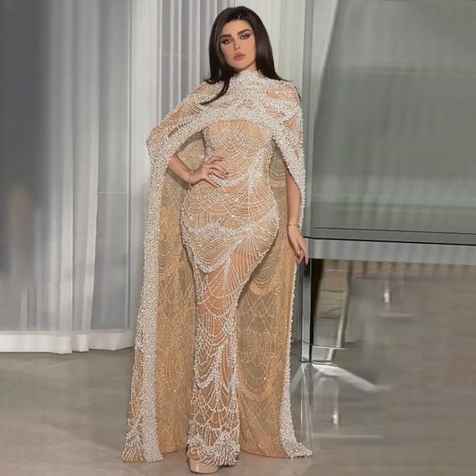 Pearl Light Luxury Trailing Dress