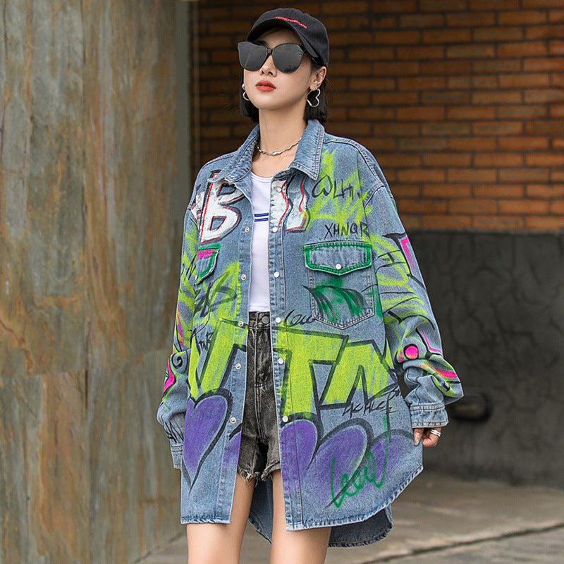 Graffiti Print Denim Jacket