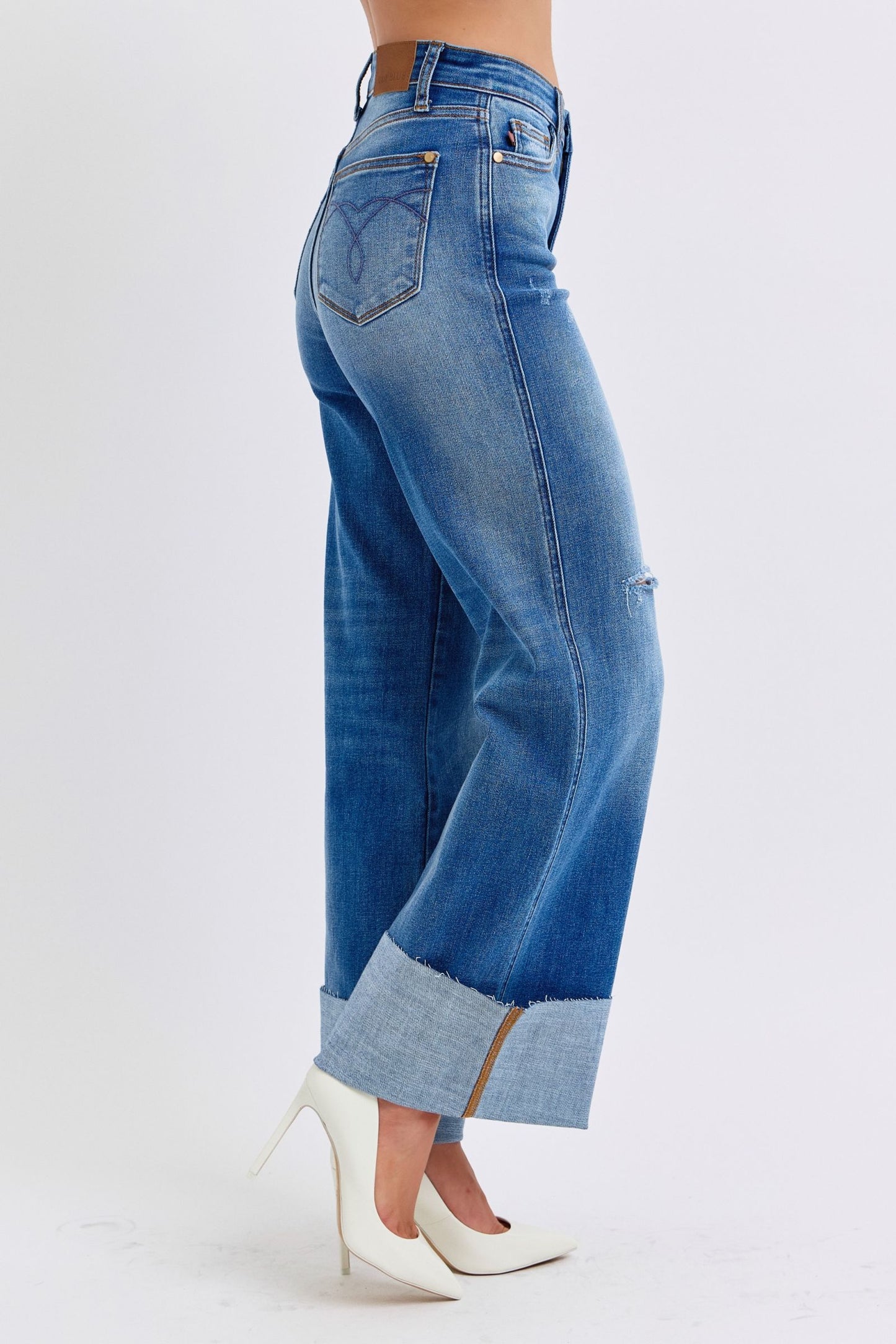 Distressed High-Waist Wide-Leg Jeans - US Only